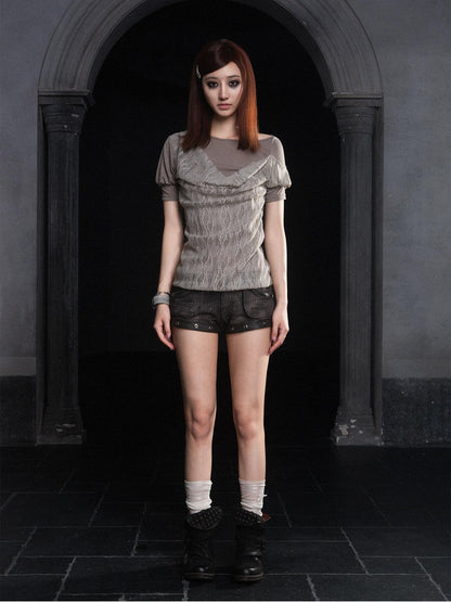 ARIADNAw Soft Stretch Casual Boat Neck Women Cotton Blend Gray Short Sleeve T-Shirts