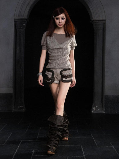 ARIADNAw Soft Stretch Casual Boat Neck Women Cotton Blend Gray Short Sleeve T-Shirts
