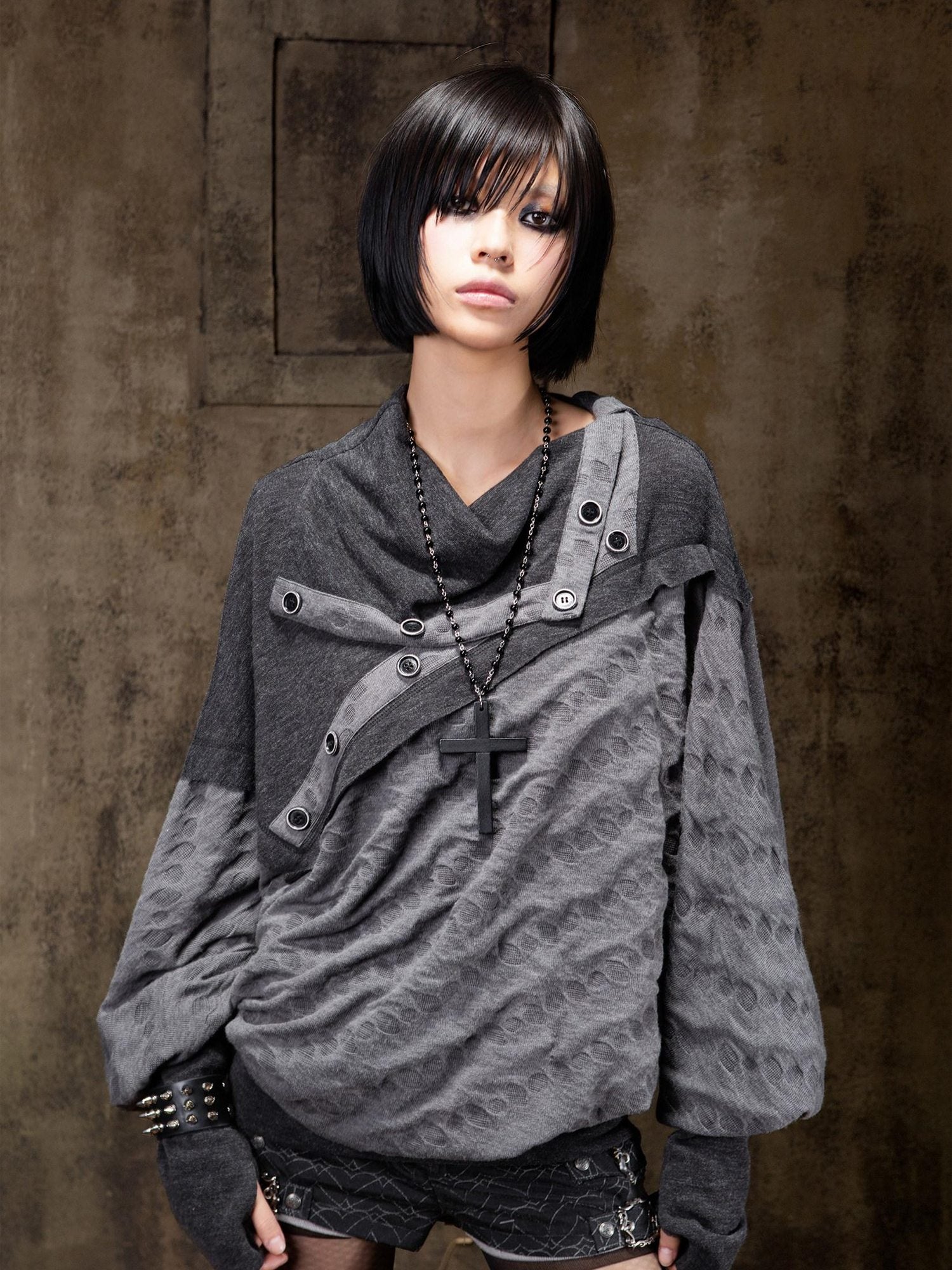 ARIADNAw Soft Vintage Loose Patchwork Batwing Cowl Neck Polka Dot Girls Hoodies