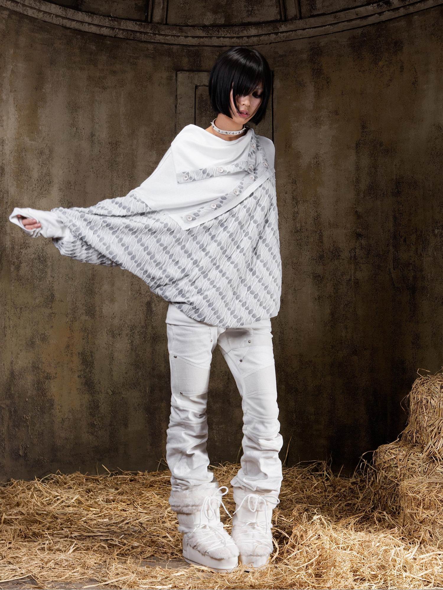 ARIADNAw Soft Vintage Loose Patchwork Batwing Cowl Neck Polka Dot Girls Hoodies