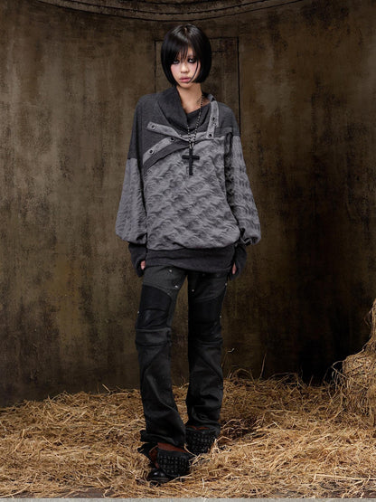 ARIADNAw Soft Vintage Loose Patchwork Batwing Cowl Neck Polka Dot Girls Hoodies