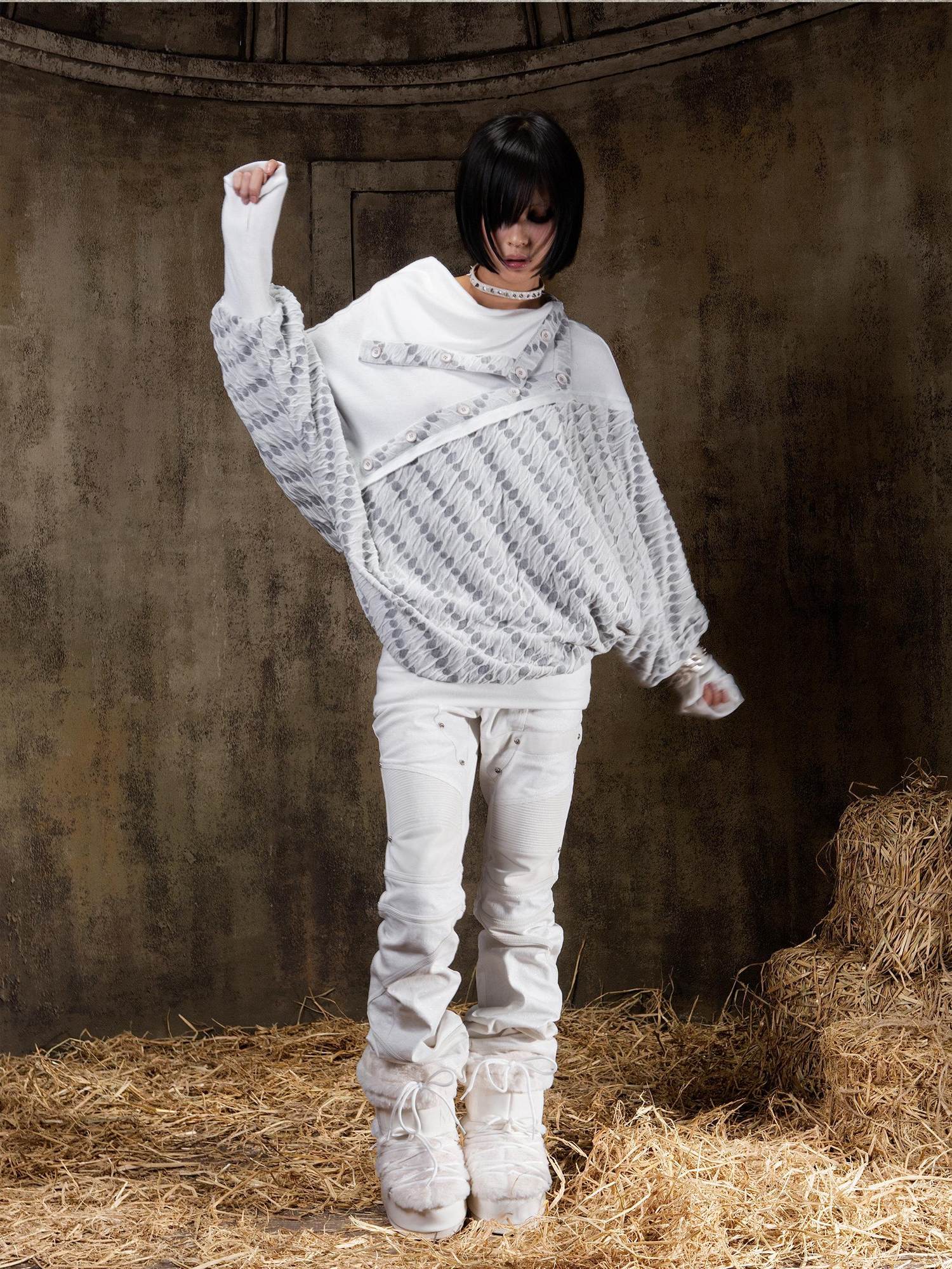 ARIADNAw Soft Vintage Loose Patchwork Batwing Cowl Neck Polka Dot Girls Hoodies