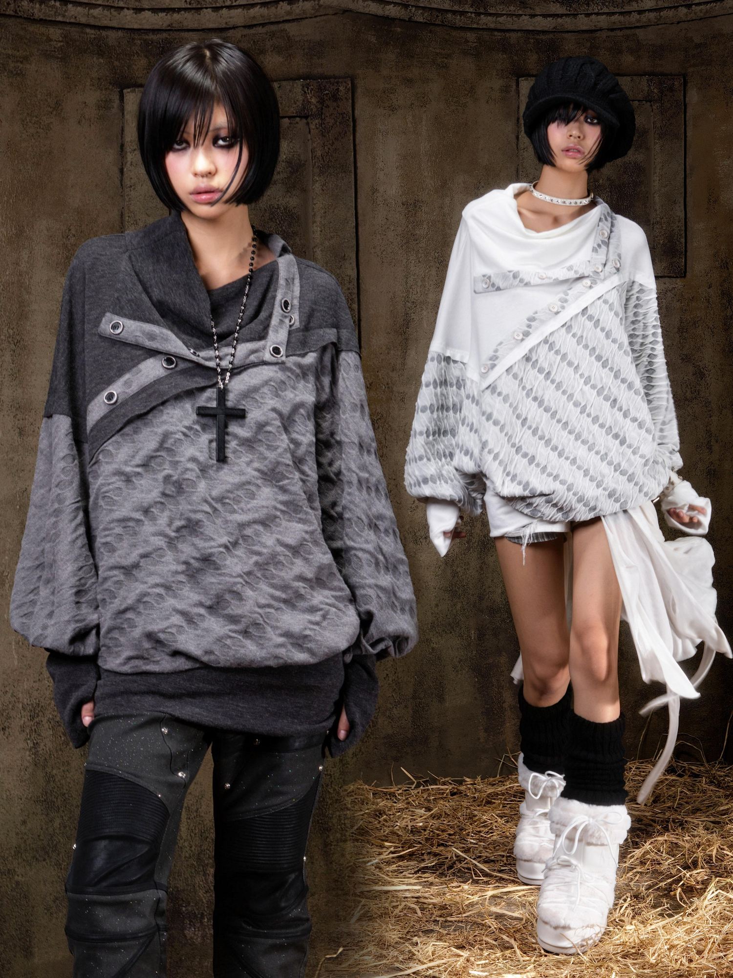 ARIADNAw Soft Vintage Loose Patchwork Batwing Cowl Neck Polka Dot Girls Hoodies