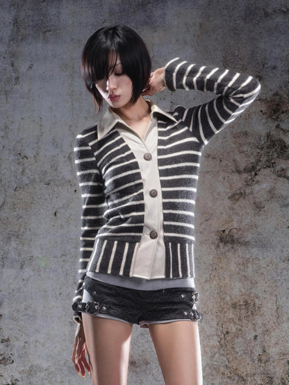 ARIADNAw Striped Turn Dip Slim Fit Top Jacket
