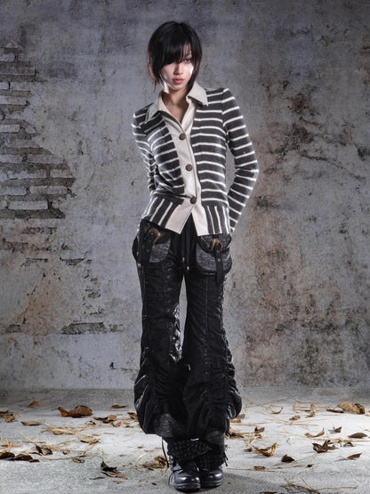 ARIADNAw Striped Turn Dip Slim Fit Top Jacket