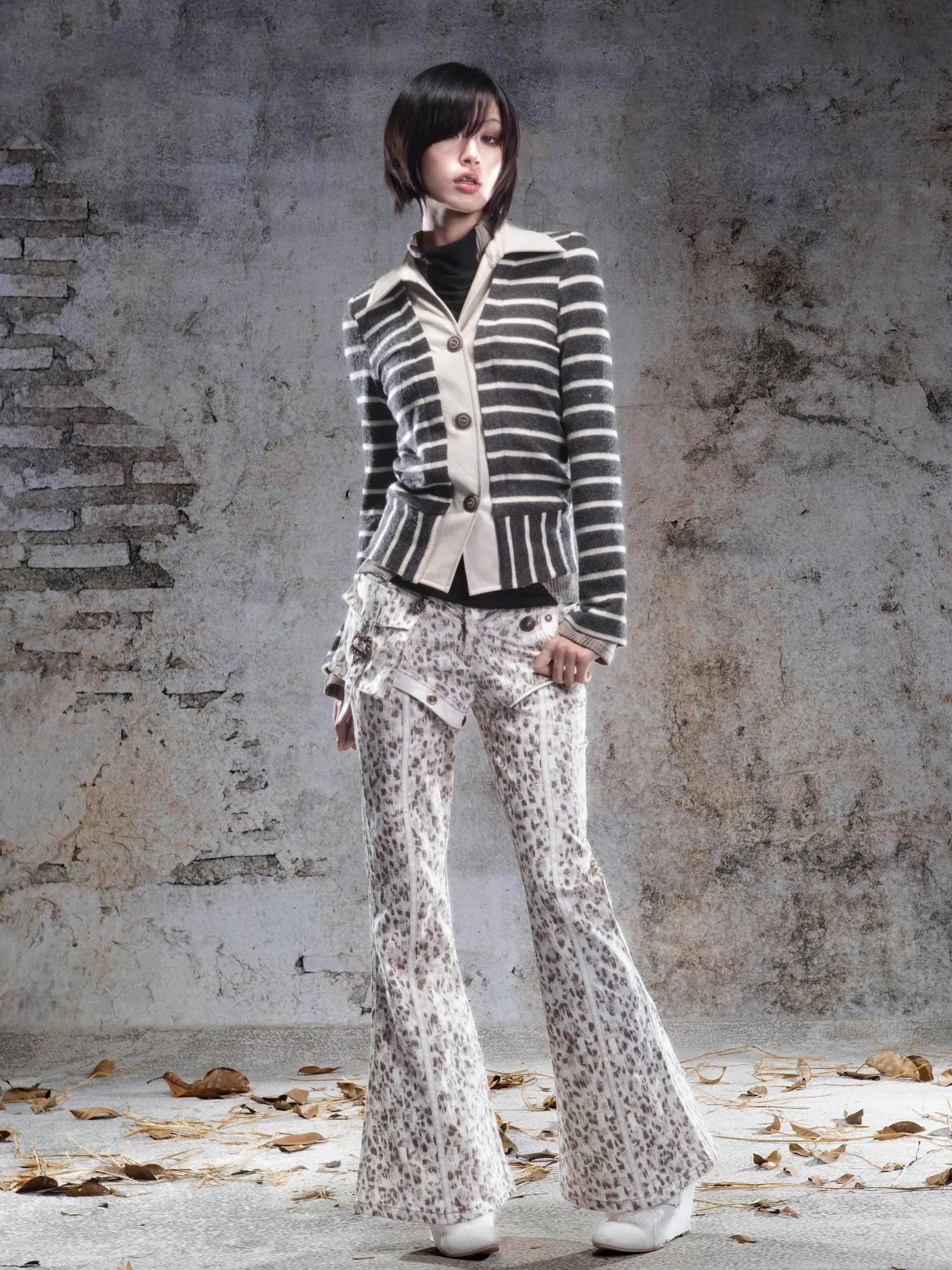 ARIADNAw Striped Turn Dip Slim Fit Top Jacket