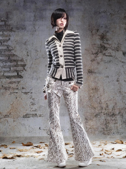 ARIADNAw Striped Turn Dip Slim Fit Top Jacket