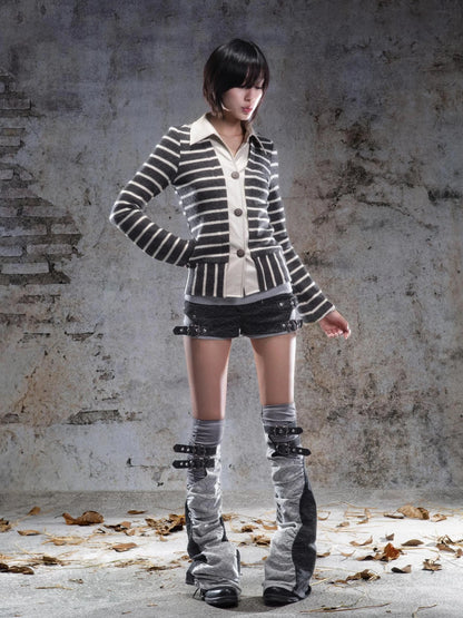 ARIADNAw Striped Turn Dip Slim Fit Top Jacket