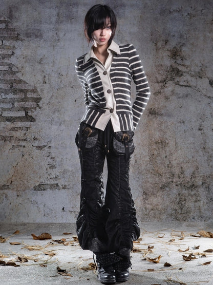 ARIADNAw Striped Turn Dip Slim Fit Top Jacket