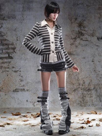 ARIADNAw Striped Turn Dip Slim Fit Top Jacket