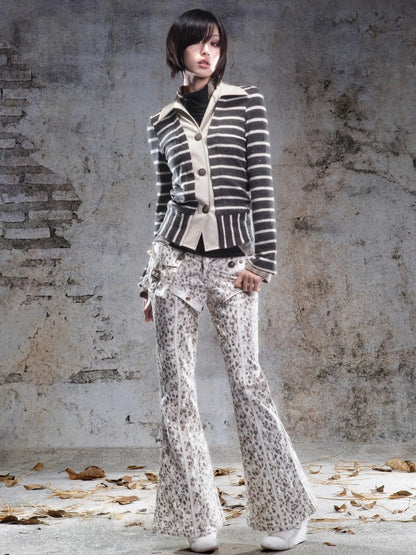 ARIADNAw Striped Turn Dip Slim Fit Top Jacket