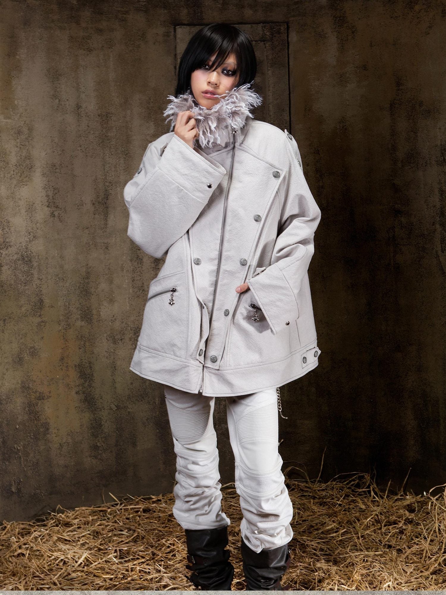 ARIADNAw Tie Waist Single Breasted Commuter Long Sleeve Black Grey Jacket