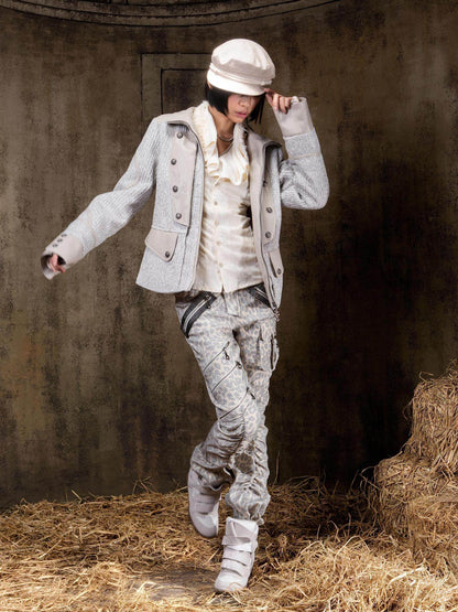 ARIADNAw Tied Waist Denim Style Straight Fit Women Long Sleeve Solid Color Jacket