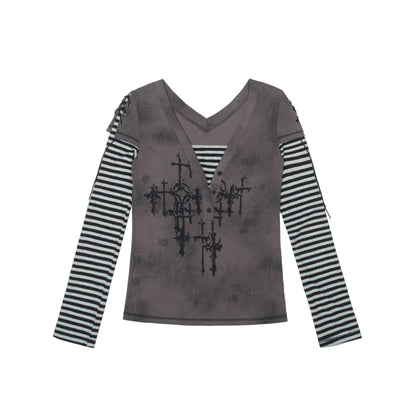 ARIADNAw_Totem_Cross_Print_Faux_Layered_Punk_Women&