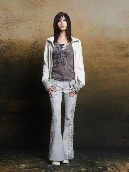 ARIADNAw Totem Cross Print Faux Layered Punk Women&