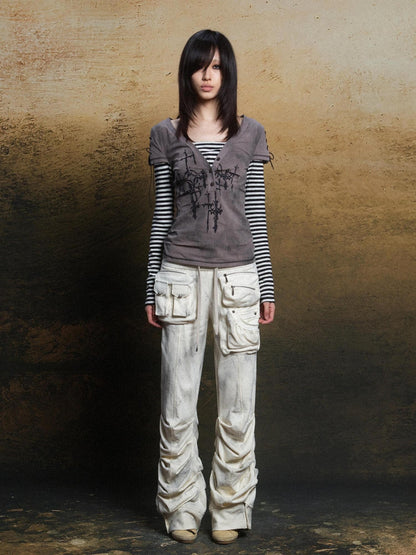 ARIADNAw Totem Cross Print Faux Layered Punk Women&