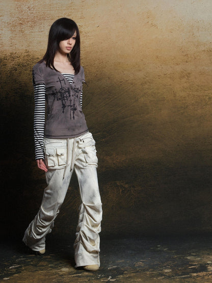 ARIADNAw Totem Cross Print Faux Layered Punk Women&