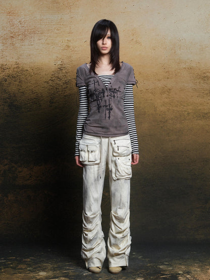 ARIADNAw Totem Cross Print Faux Layered Punk Women&