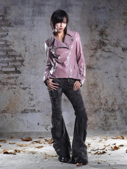 ARIADNAw Two Tone Fur Collar Patchwork Punk Slim Fit Women&