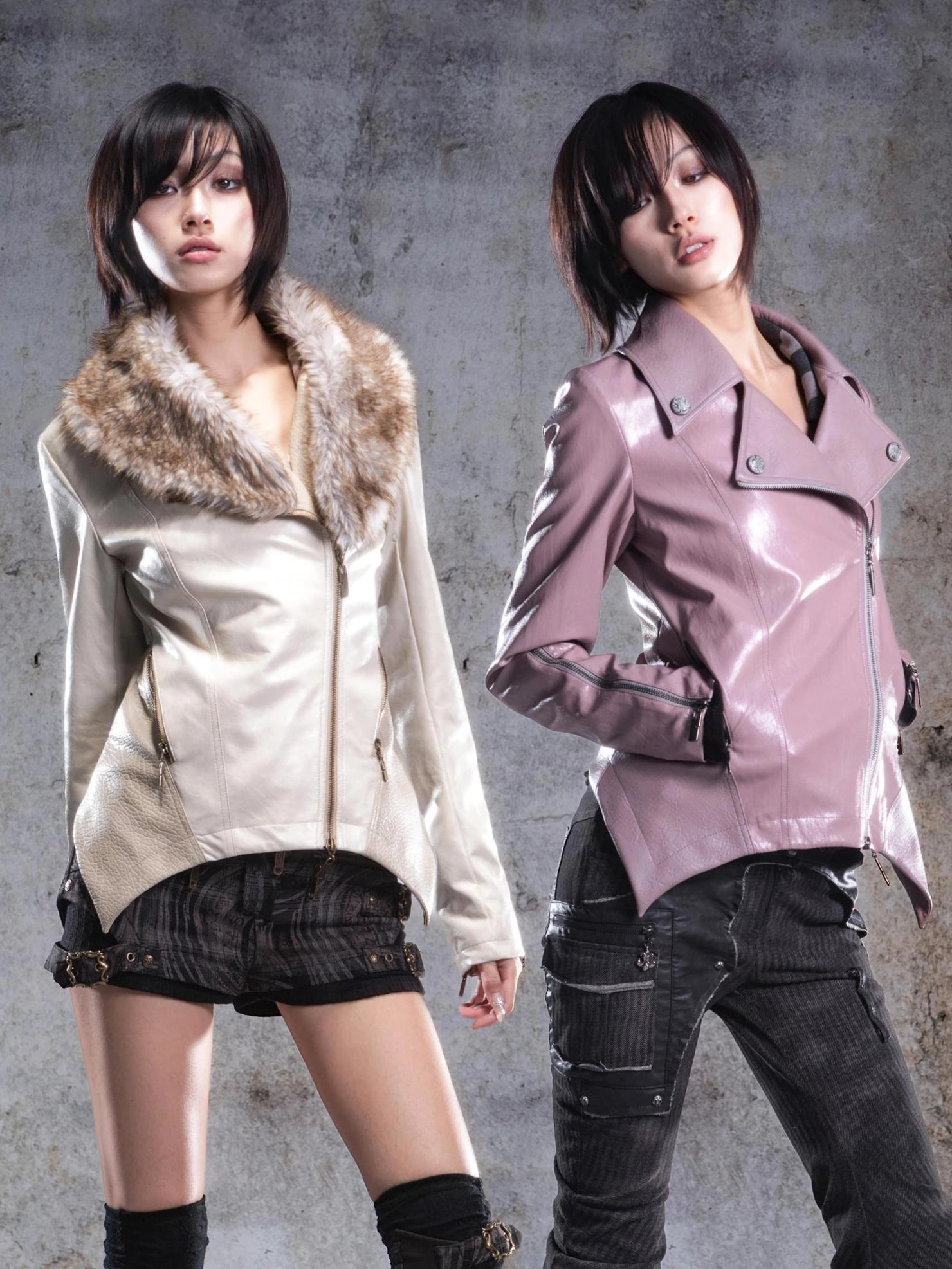 ARIADNAw Two Tone Fur Collar Slim Leather Jacket Jacket