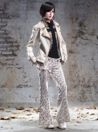 ARIADNAw Two Tone Fur Collar Slim Leather Jacket Jacket