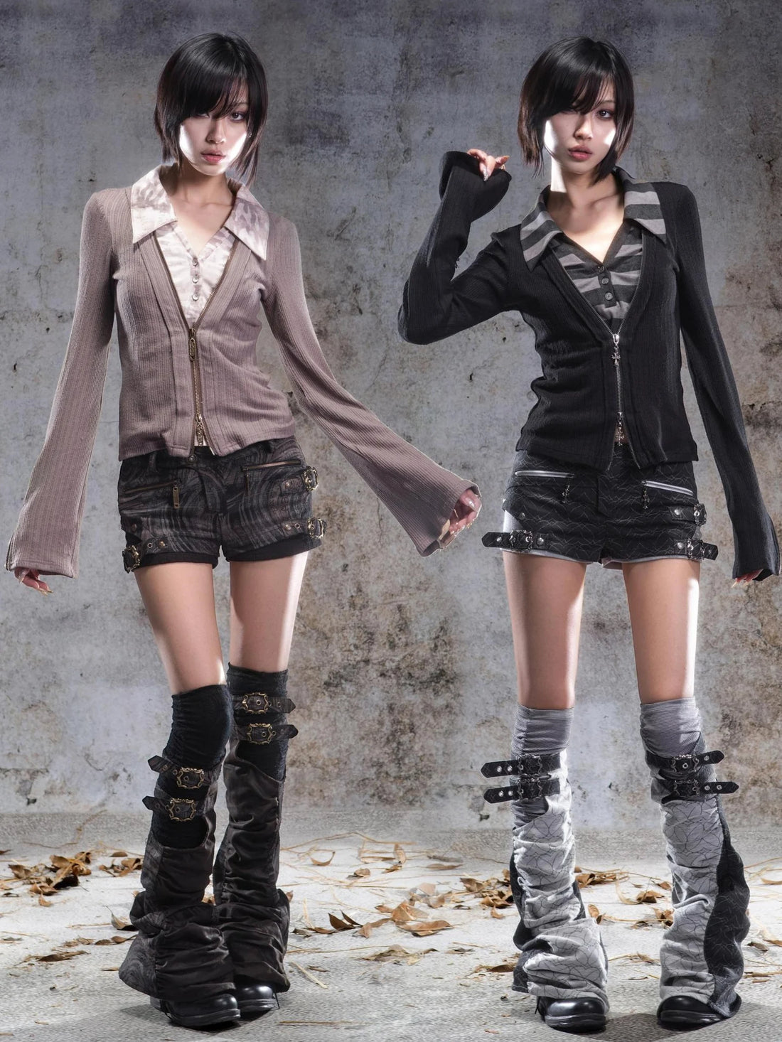 ARIADNAw Two Tone V-neck Knit Top Cardigan