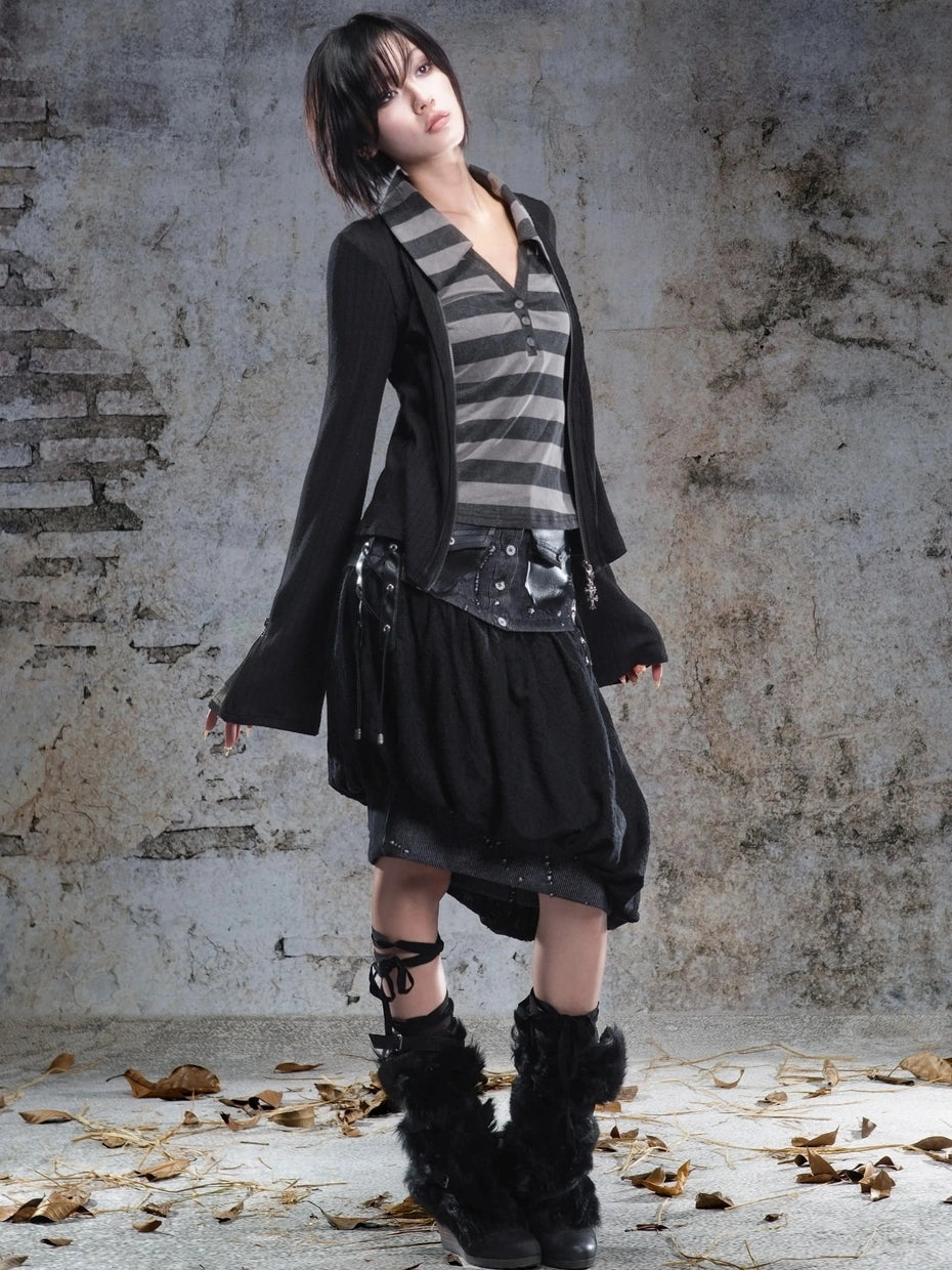 ARIADNAw Two Tone V-neck Knit Top Cardigan