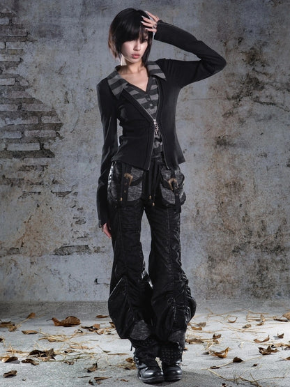 ARIADNAw Two Tone V-neck Knit Top Cardigan