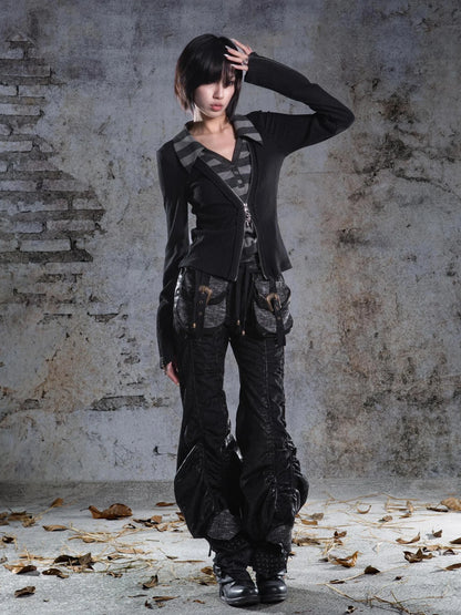 ARIADNAw Two Tone V-neck Knit Top Cardigan