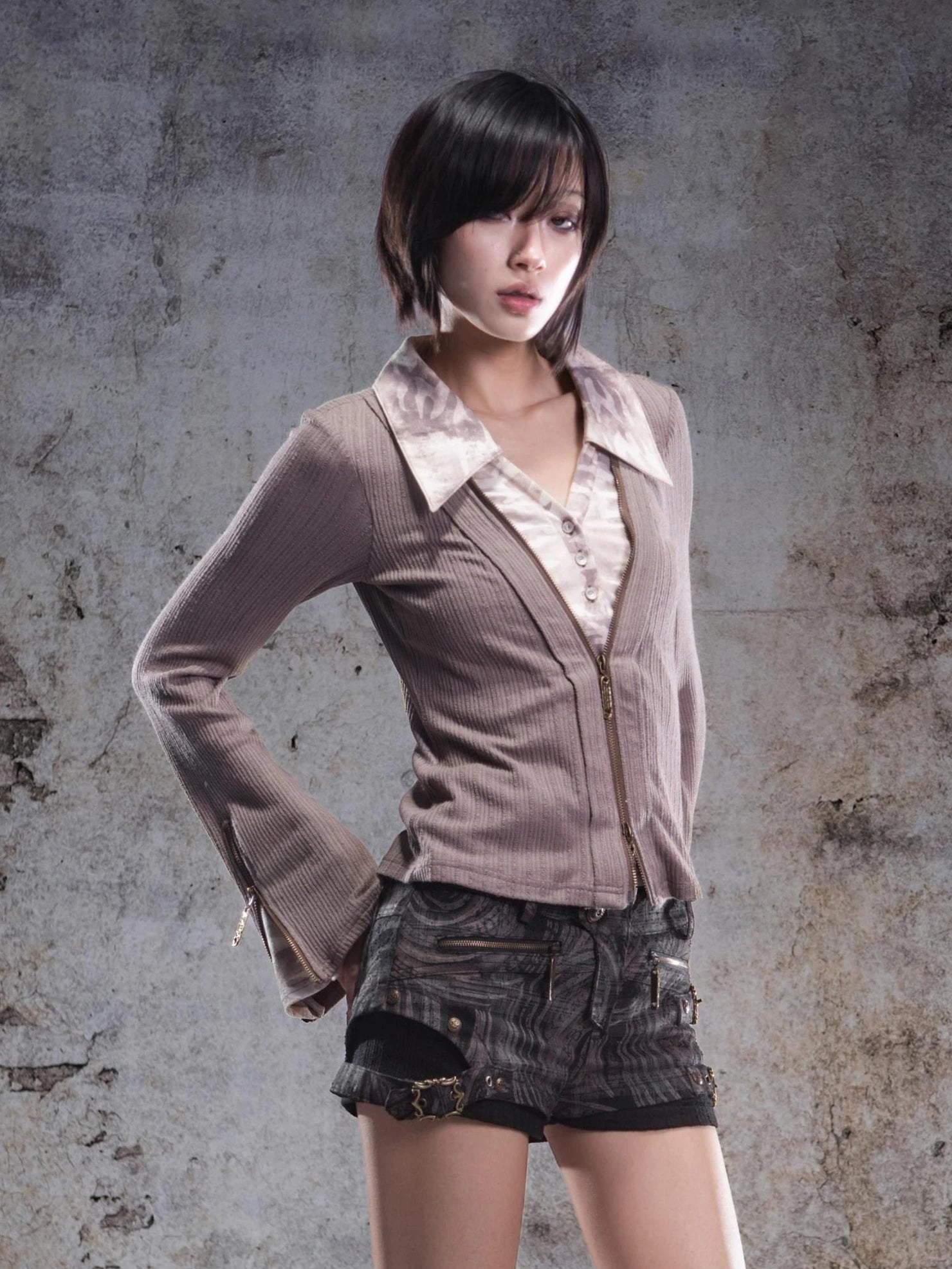 ARIADNAw Two Tone V-neck Knit Top Cardigan