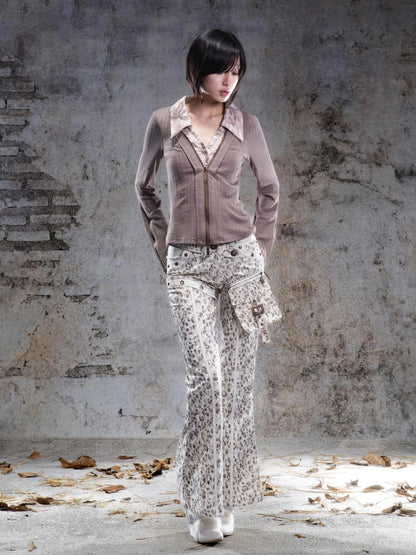 ARIADNAw Two Tone V-neck Knit Top Cardigan