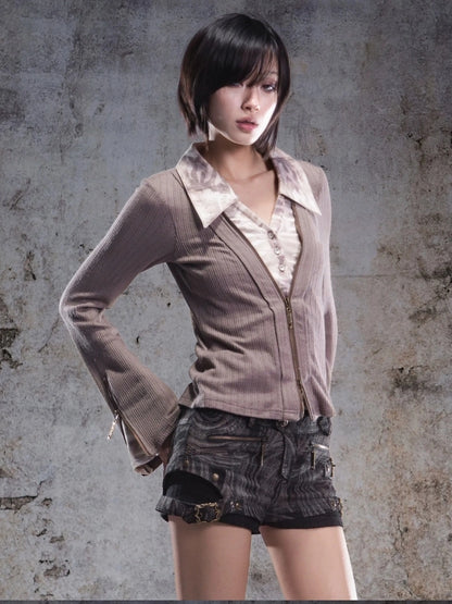 ARIADNAw Two Tone V-neck Knit Top Cardigan