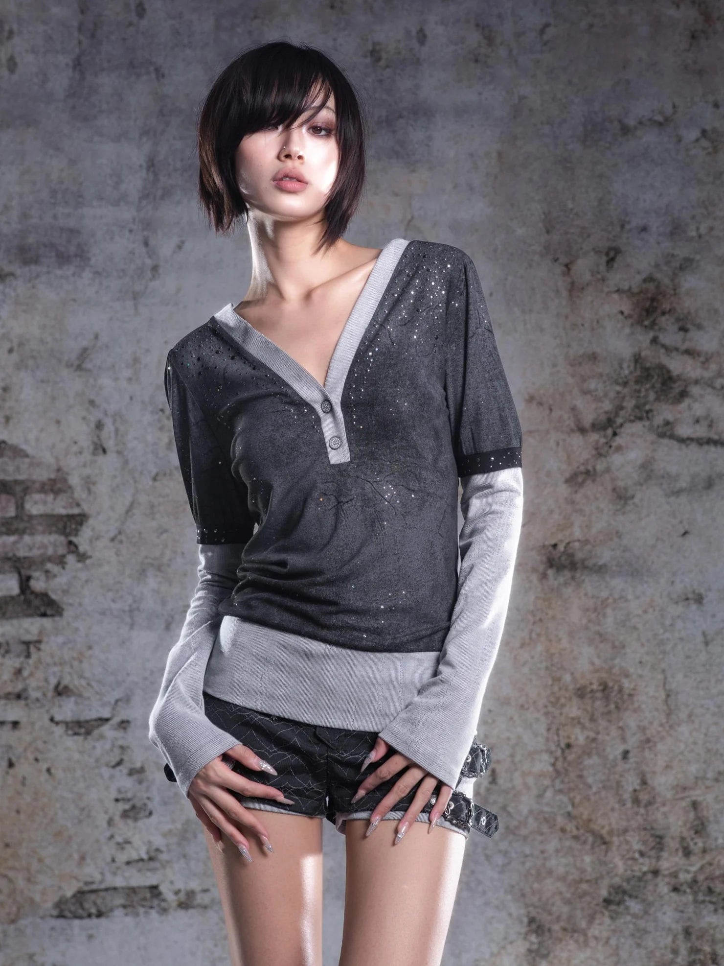 ARIADNAw Two Way V-neck Stretch Knit Top Cardigan