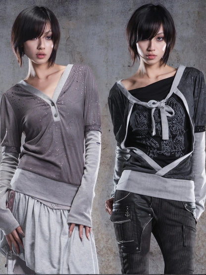 ARIADNAw Two Way V-neck Stretch Knit Top Cardigan