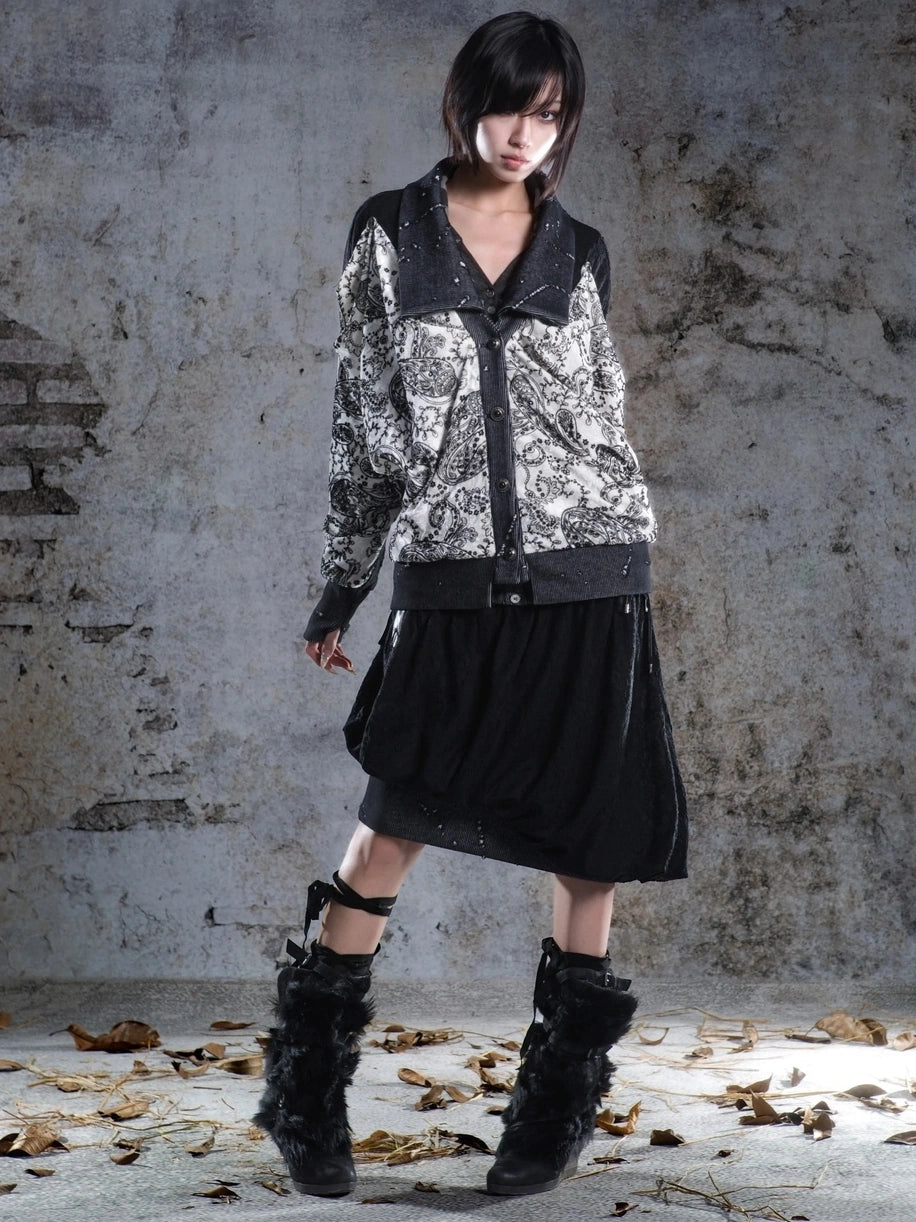 ARIADNAw Velvet Collar Contrast Trim Coat Jacket