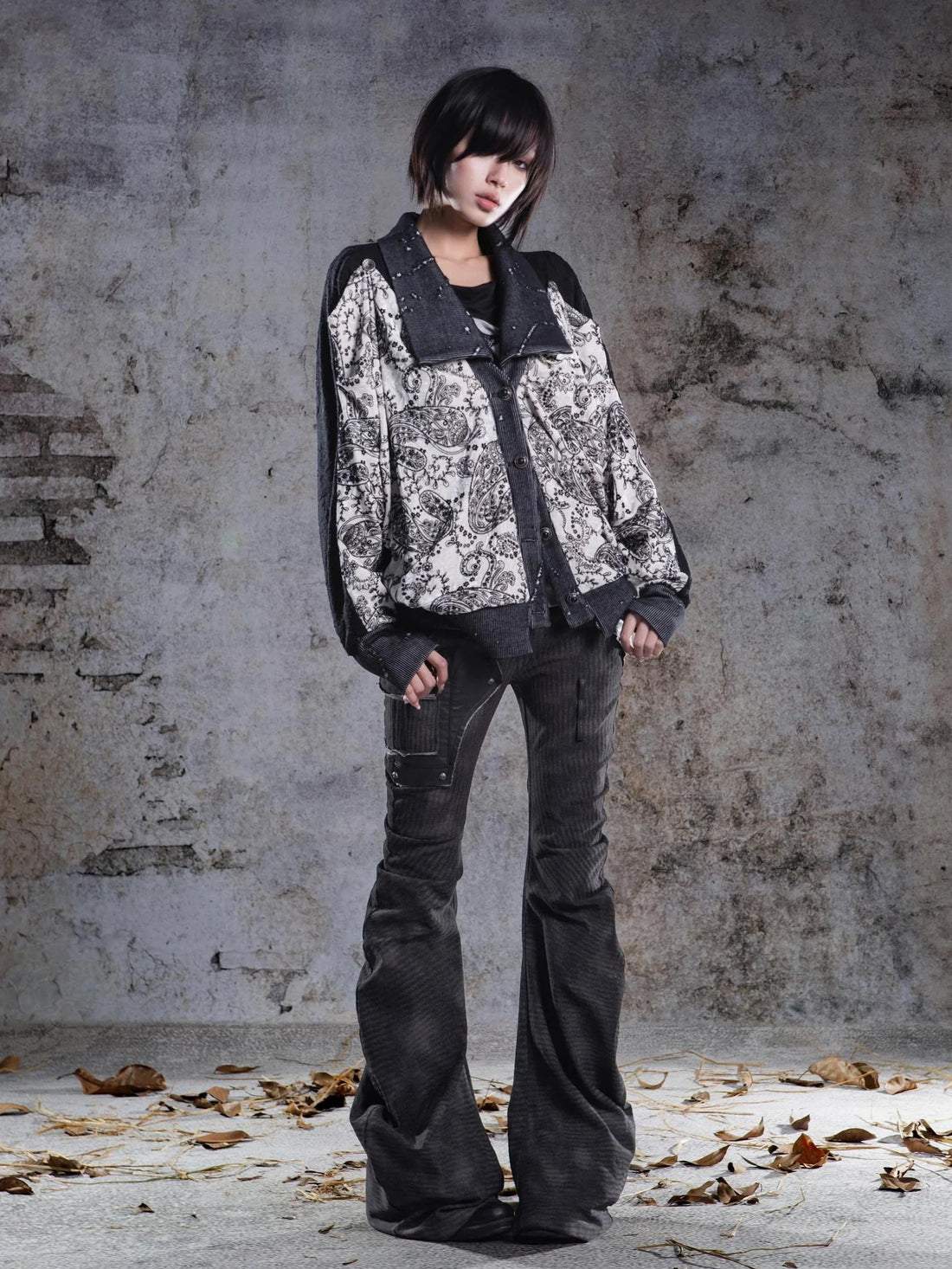 ARIADNAw Velvet Collar Contrast Trim Coat Jacket