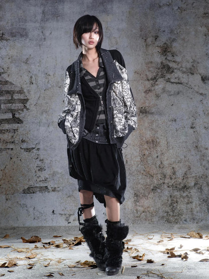 ARIADNAw Velvet Collar Contrast Trim Coat Jacket