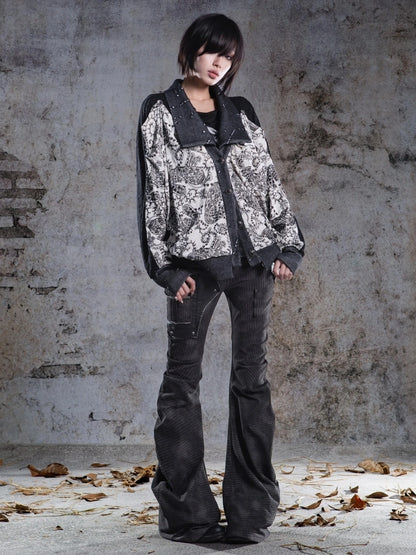 ARIADNAw Velvet Collar Contrast Trim Coat Jacket