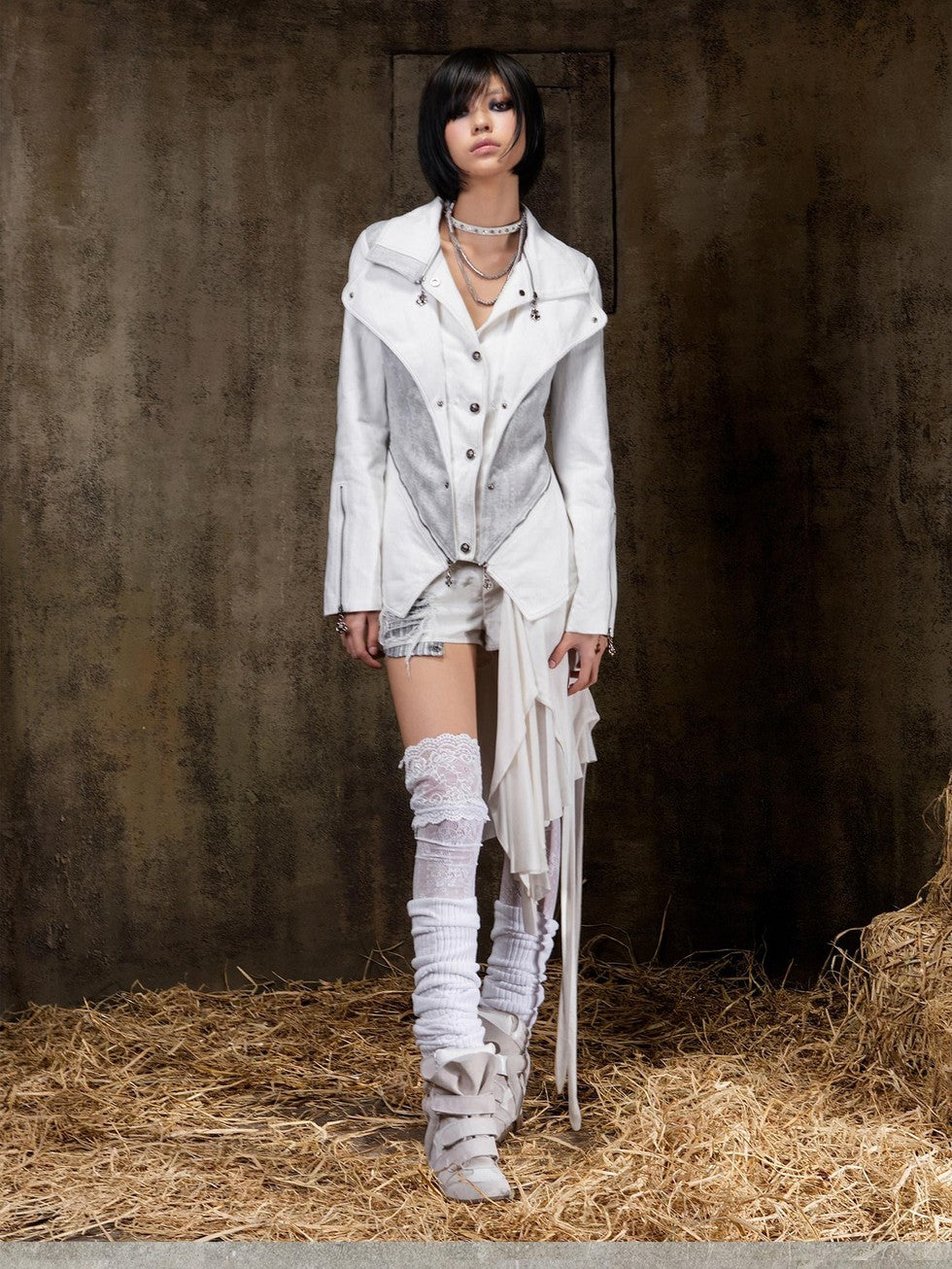 ARIADNAw Victorian Faux Layered Slim Fit Punk Gothic Button Front Women&