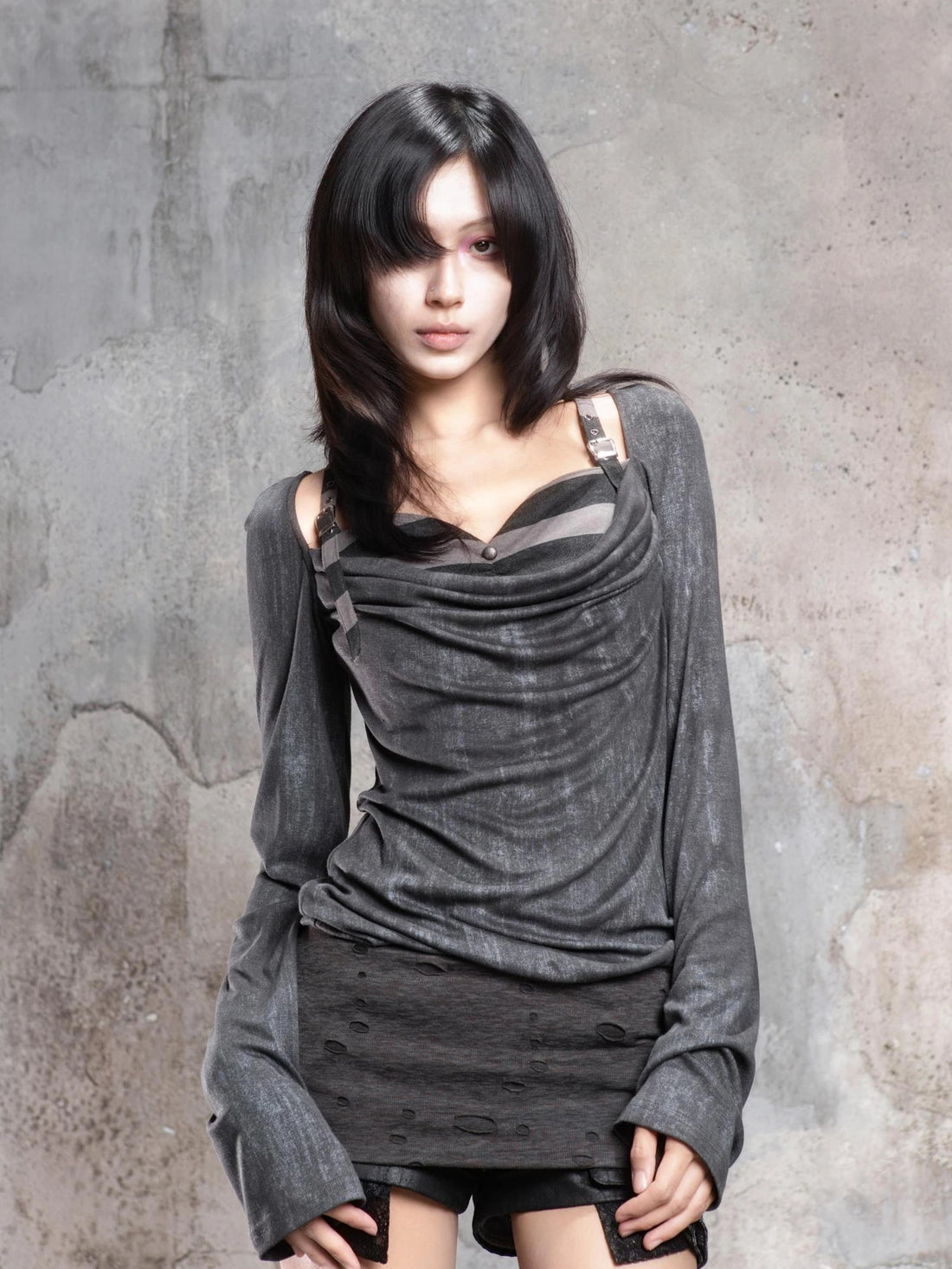 ARIADNAw Vintage Draped Punk Ruffle Top Cardigan