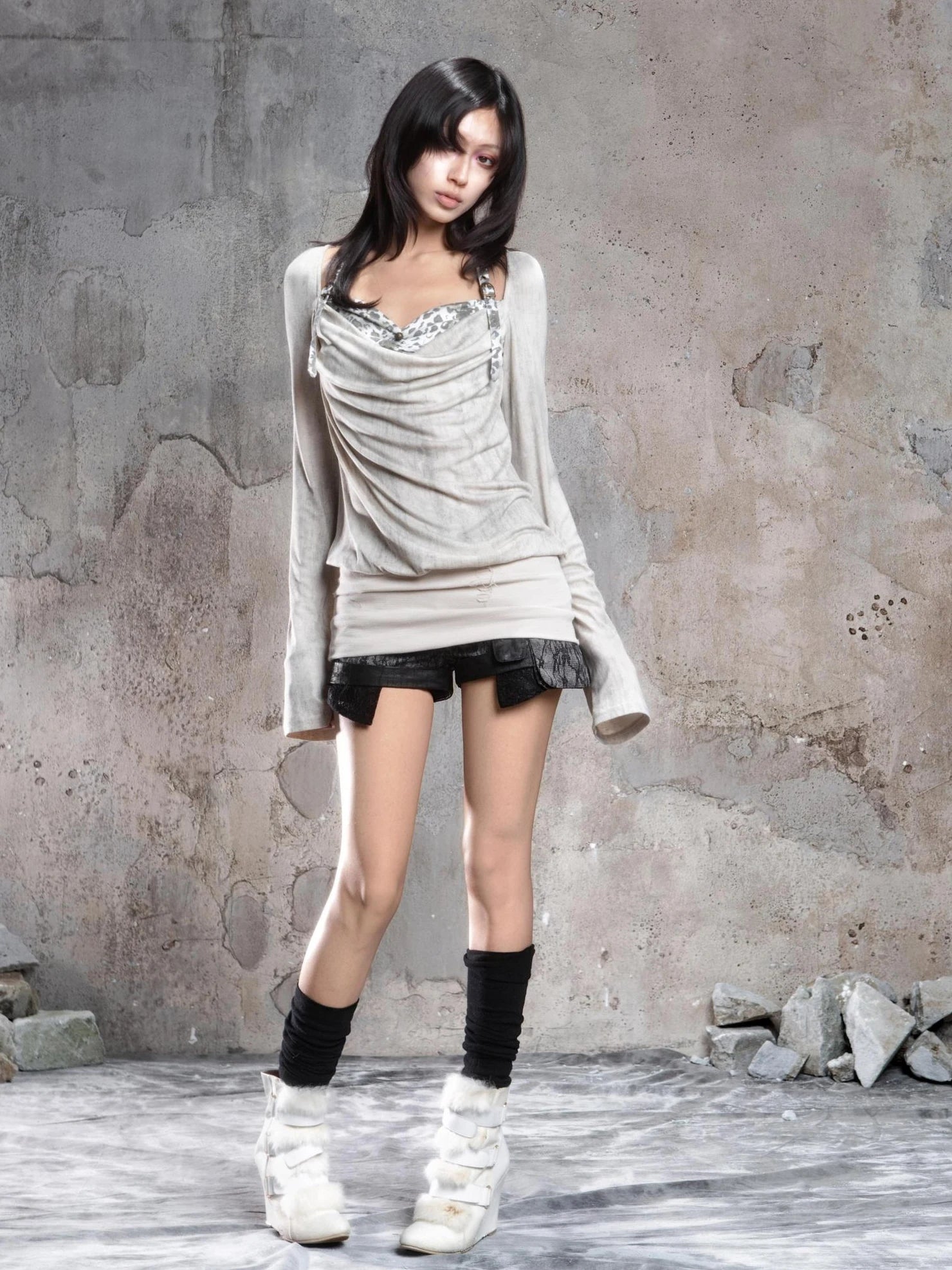 ARIADNAw Vintage Draped Punk Ruffle Top Cardigan