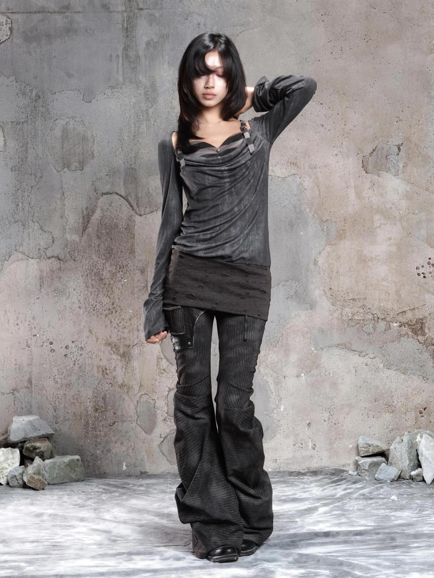 ARIADNAw Vintage Draped Punk Ruffle Top Cardigan