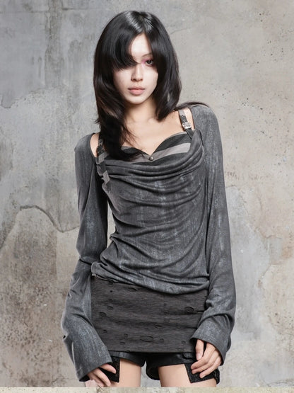 ARIADNAw Vintage Draped Punk Ruffle Top Cardigan