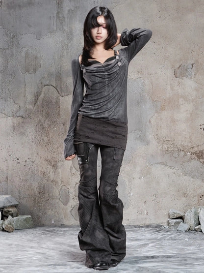 ARIADNAw Vintage Draped Punk Ruffle Top Cardigan