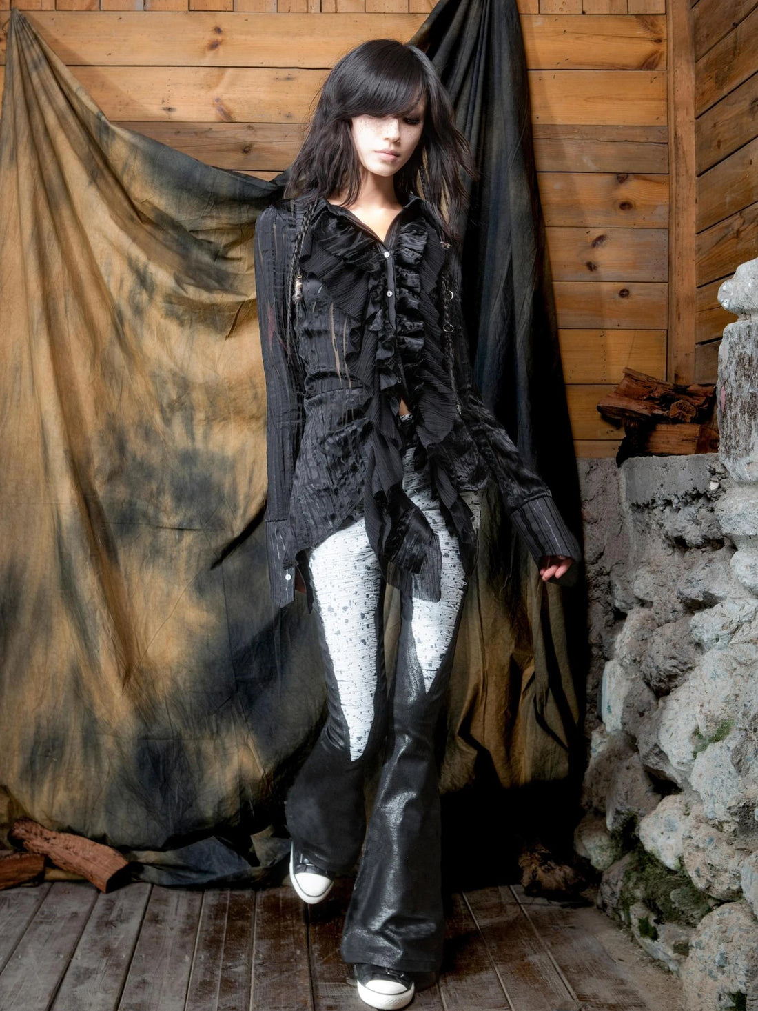 ARIADNAw Vintage Punk Asymmetric Peplum Blouse Shirts