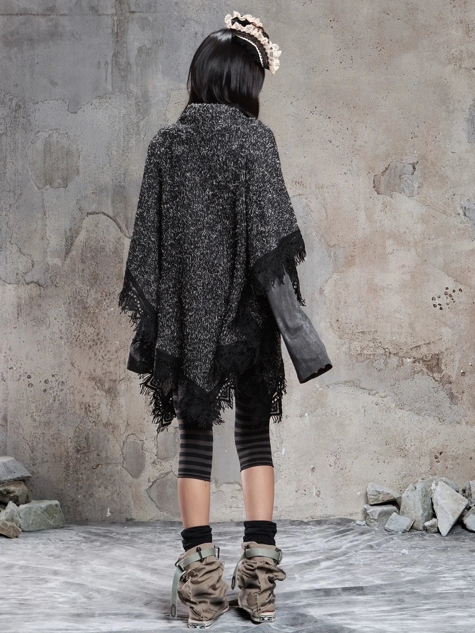 ARIADNAw Vintage Punk Cross Cape With Fringe Cardigan