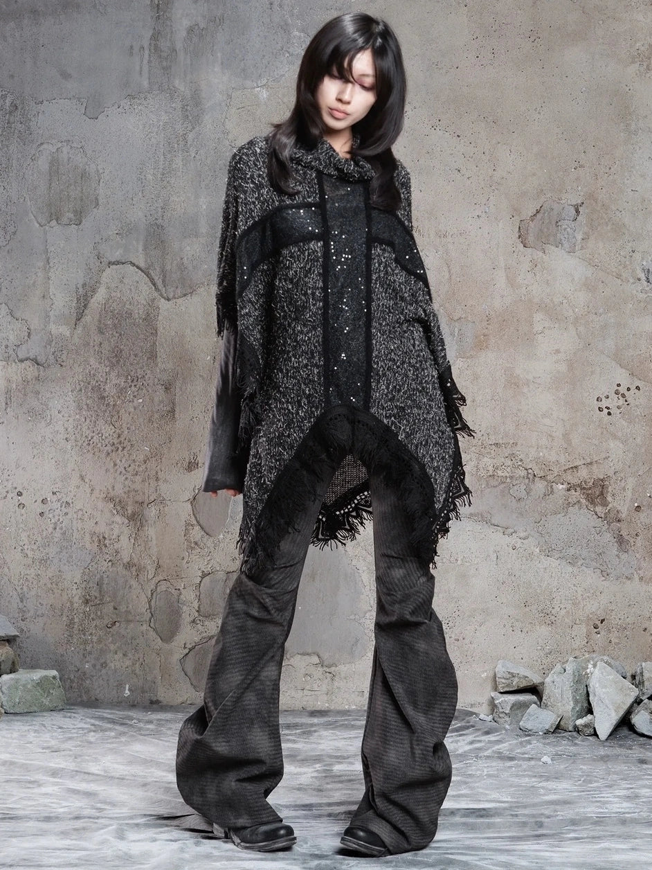 ARIADNAw Vintage Punk Cross Cape With Fringe Cardigan