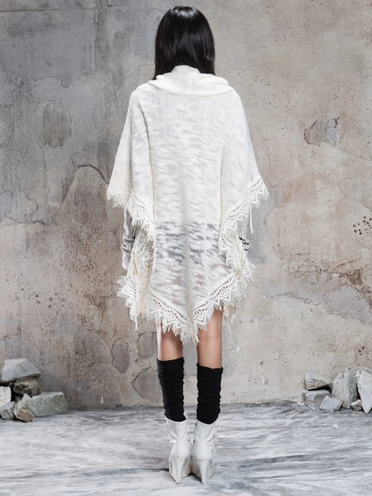 ARIADNAw Vintage Punk Cross Cape With Fringe Cardigan