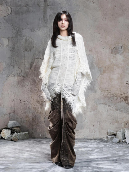 ARIADNAw Vintage Punk Cross Cape With Fringe Cardigan