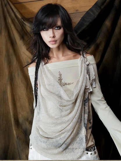 ARIADNAw Vintage Punk Cross Studded Slim Fit Long Sleeve Top Cardigan